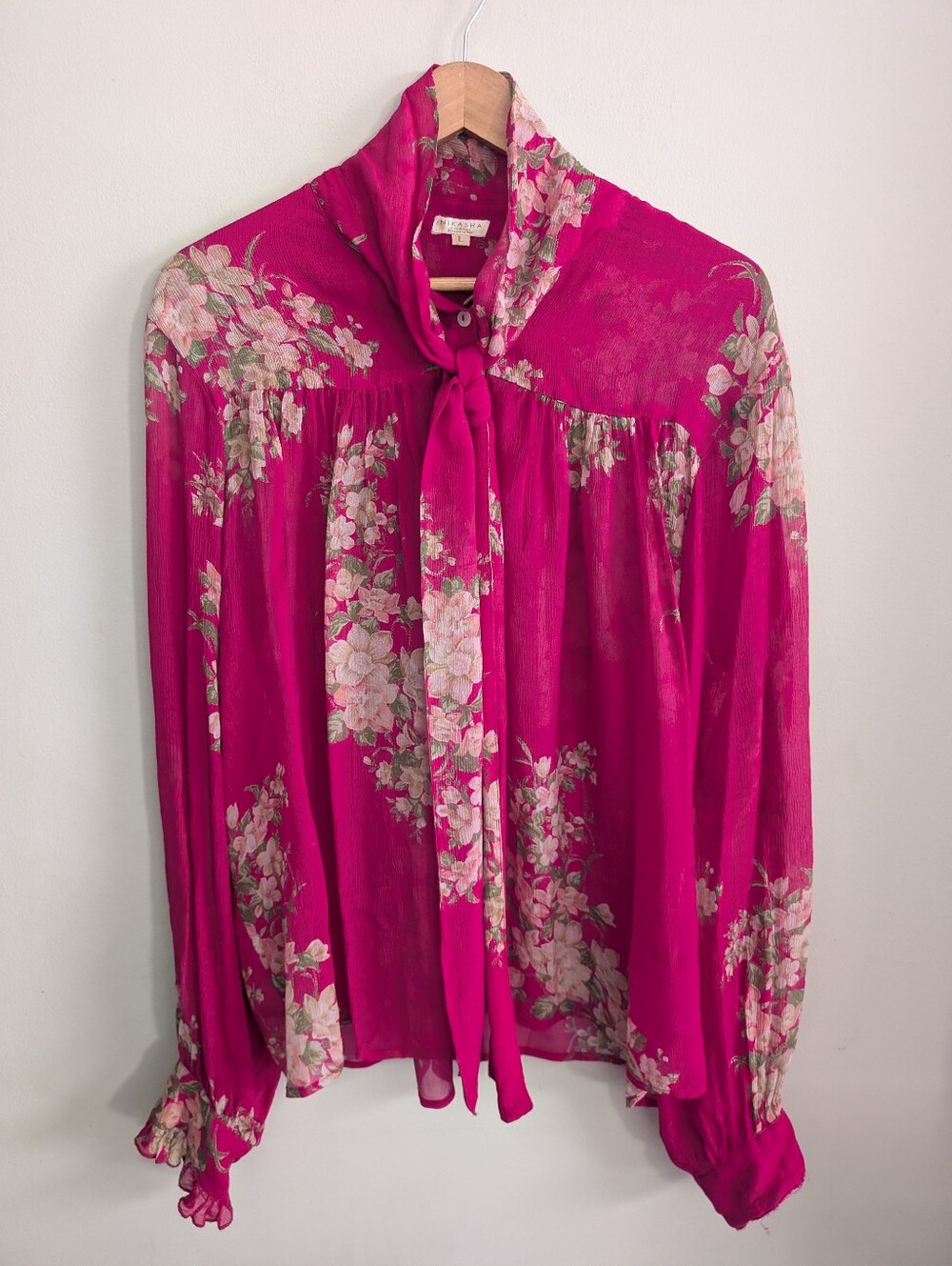 Nikasha Silk Pink Floral Blouse Size L